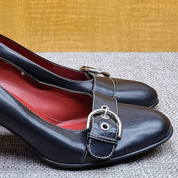 COACH Women's Black Leather Heels with Buckle - Size 9 - Picture 2 of 10